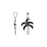 Tropical palm tree pendant in sterling silver with glossy black shell inlay, artisan-crafted for beach-inspired modern style.
